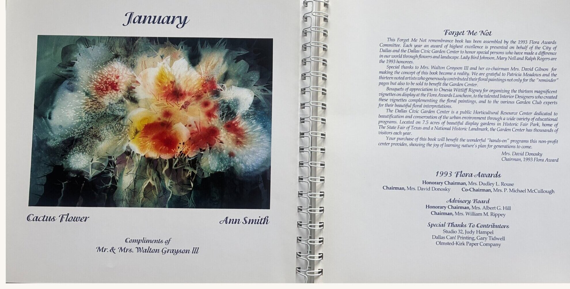 Flora Awards Forget Me Not calendar featuring Ann Smith